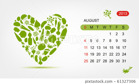 Vector calendar 2013, august. Art heart design 61327306