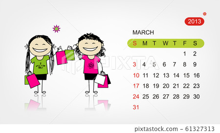 Vector calendar 2013. Girls with shopping bags for 61327313