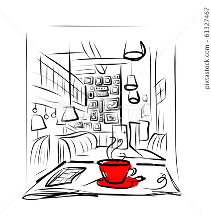 Cup of coffee on the table in cafe 61327467