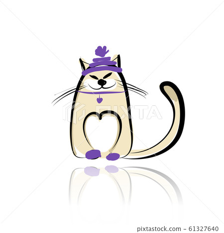 Funny cat in fashion hat for your design Funny cat in fashion hat for your design 61327640