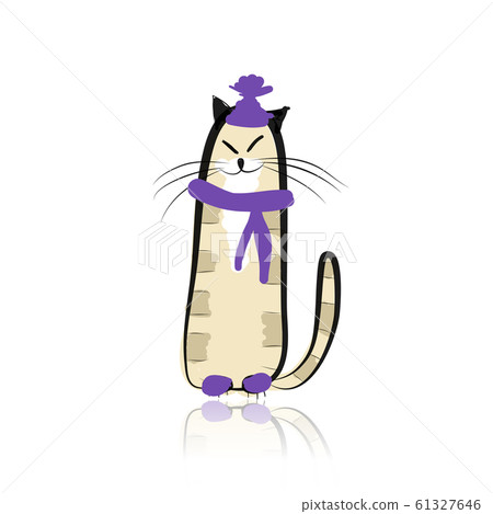 Funny cat in fashion hat for your design Funny cat in fashion hat for your design 61327646