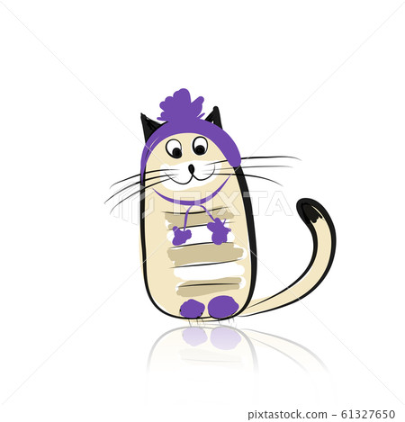 Funny cat in fashion hat for your design 61327650