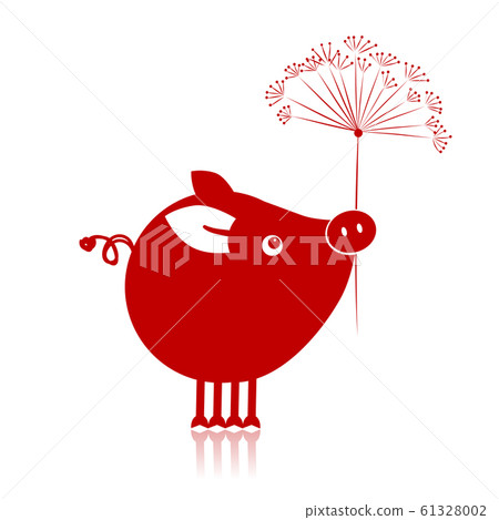 Cute piggy with flower for your design Cute piggy with flower for your design 61328002