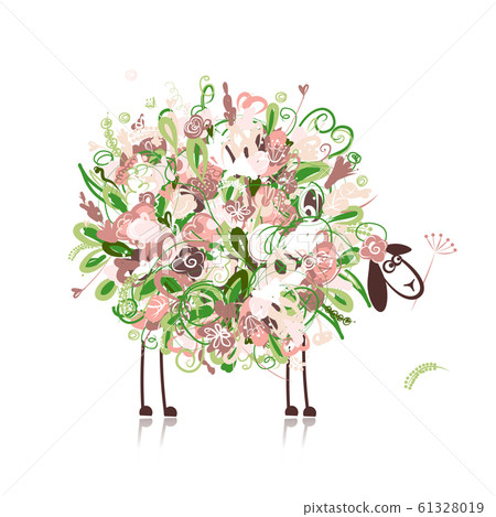 Cute sheep, floral style for your design Cute sheep, floral style for your design 61328019