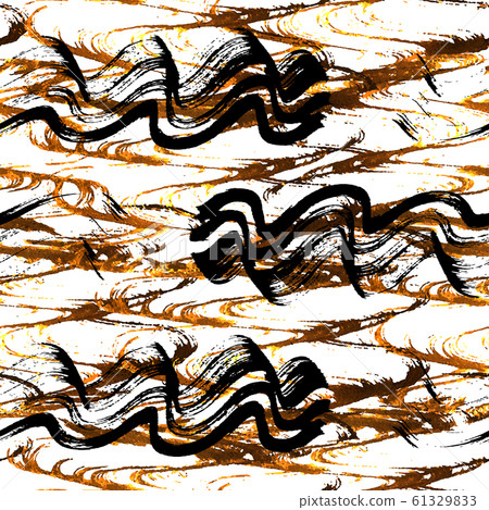 Vector seamless pattern design with gold and black brush textured srtokes on white background. Vector seamless pattern design with gold and black brush textured srtokes on white background. 61329833
