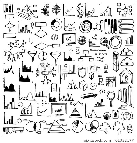 Set Of Data Drawing Illustration Hand Drawn Doodle - Stock Illustration 