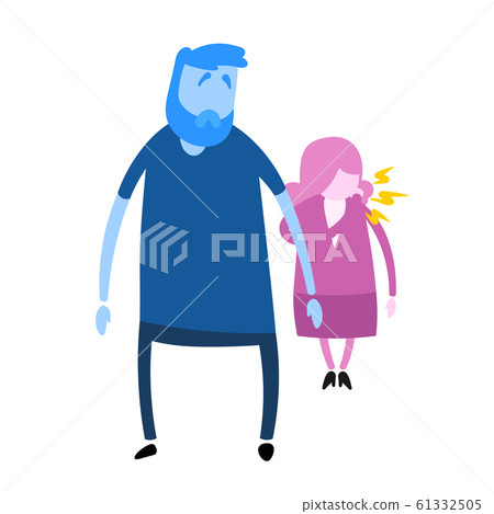 Guy looking at coughing woman nearby. Flat design icon. Colorful flat vector illustration. Isolated on white background. 61332505