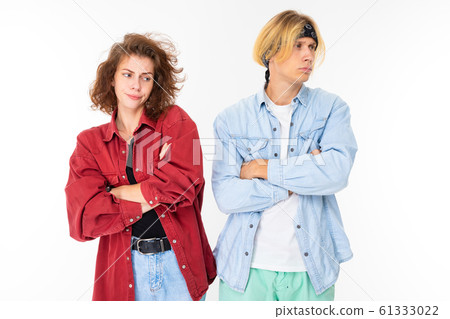 Couple in love quarreled and are sad isolated on white background 61333022