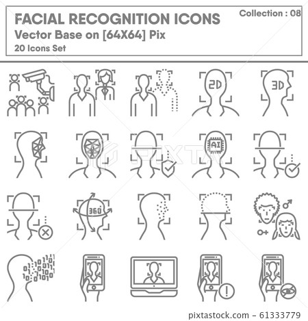 Facial Recognition and Technology Verification Icons Set, Icon Collection of Security Identify Facial Recognition and Technology Verification Icons Set, Icon Collection of Security Identify 61333779