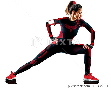 woman runner running jogger jogging jumpsuit isolated white background woman runner running jogger jogging jumpsuit isolated white background 61335391