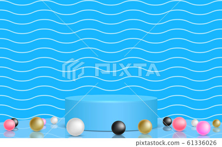 blue podium with colorful pearls background 61336026