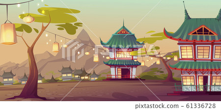 Chinese, asian village with traditional houses 61336728