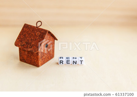 Miniature toy model house with inscription RENT Miniature toy model house with inscription RENT 61337100