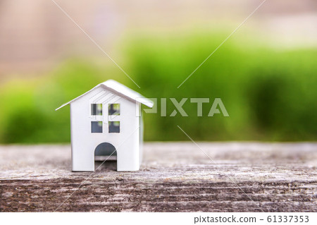 Miniature white toy model house in wooden 61337353