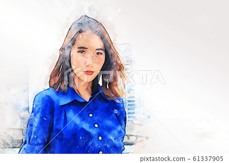 Abstract colorful beautiful Asia woman smile portrait on watercolor illustration painting background. Abstract colorful beautiful Asia woman smile portrait on watercolor illustration painting background. 61337905