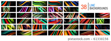 Mega collection of silk and smooth flow wave poster designs. Color waves, liquid style lines and shapes in black color backgrounds 61338156