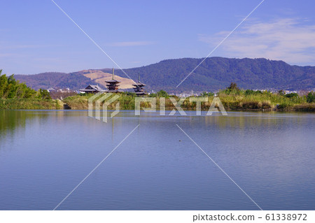 Yakushi-ji Temple and Mt. Wakakusa 3 across the lake Yakushi-ji Temple and Mt. Wakakusa 3 across the lake 61338972