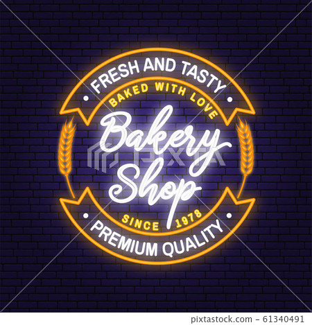 Bakery shop neon bright signboard, light... - Stock Illustration ...