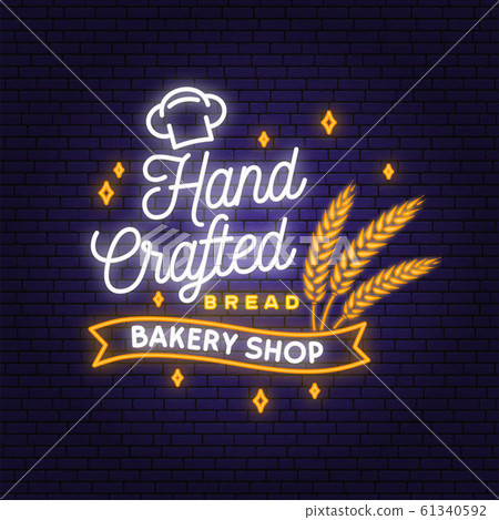 Bakery shop neon bright signboard, light... - Stock Illustration ...