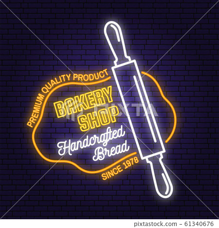 Bakery shop neon bright signboard, light... - Stock Illustration ...