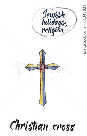 Golden symbol of crucifix, watercolor hand drawn illustration Golden symbol of crucifix, watercolor hand drawn illustration 61342022
