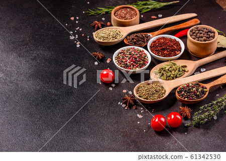A set of spices and herbs. Indian cuisine. Pepper, A set of spices and herbs. Indian cuisine. Pepper, 61342530