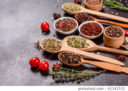 A set of spices and herbs. Indian cuisine. Pepper, A set of spices and herbs. Indian cuisine. Pepper, 61342532