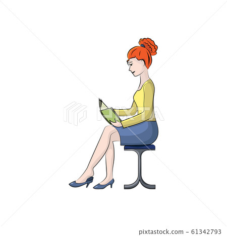 The girl sits in a chair and reads. Vector... - Stock Illustration ...