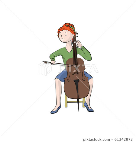 The girl (woman) plays the cello. Vector color illustration. The girl (woman) plays the cello. Vector color illustration. 61342972