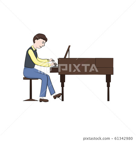 man (boy) plays the piano. Vector color illustration. 61342980