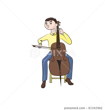 man (boy) playing the cello. Vector color illustration. 61342982