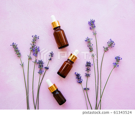flat lay composition with lavender flowers and flat lay composition with lavender flowers and 61343524