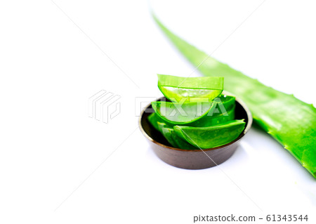 Aloe in cup isolated on empty white table 61343544