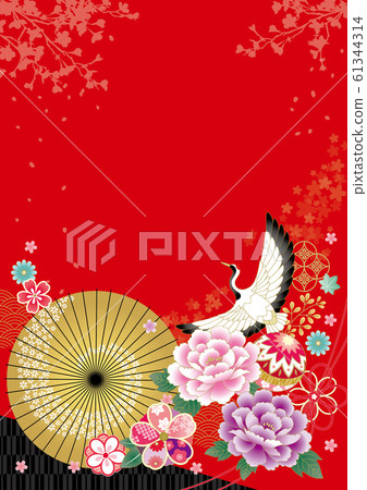 華麗的日式紅色垂直 61344314
