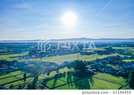 Rural scenery and around Nasushiobara, autumnal rural scenery, early morning rural scenery, drone shooting, 61344459