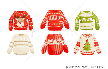 Cozy Warm Sweaters with Christmas Holiday Prints Vector Set 61344472