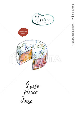 Piece of sliced Latin American cheese "Queso fresco" in watercolor 61344864