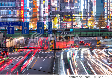 <<Tokyo>> Shinjuku Kabukicho, car light trails <<Tokyo>> Shinjuku Kabukicho, car light trails 61344989