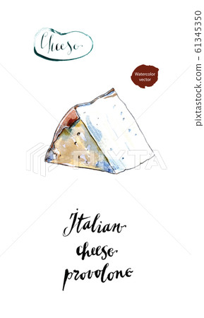 Piece of Italian cheese Provolone in watercolor Piece of Italian cheese Provolone in watercolor 61345350