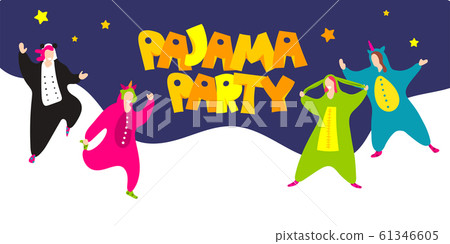 Pajama party happy friends in pajamas costume 61346605