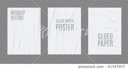 Wrinkled paper vector realistic template for poster or flyer glued to the wall. Vector set 61347057