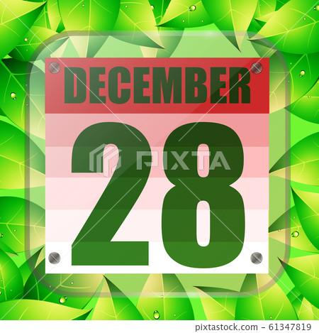 December 28 icon. For planning important day with green leaves. Twenty-eighth of December icon. Illustration. December 28 icon. For planning important day with green leaves. Twenty-eighth of December icon. Illustration. 61347819