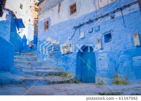 Blue staircase in Chefchaouen Street, Medina, Morocco Blue staircase in Chefchaouen Street, Medina, Morocco 61347992