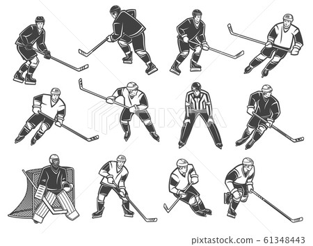 Ice hockey players, goalkeeper and referee 61348443