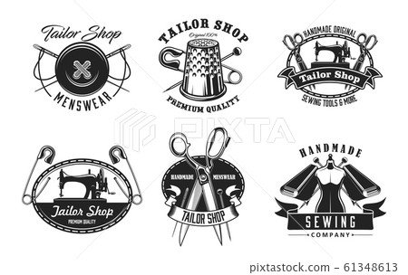 Tailor shop, dressmaker, tailoring, sewing icons 61348613