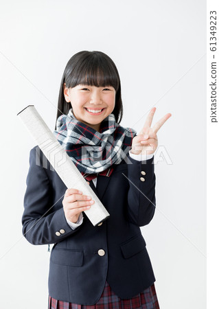 Junior high school student High school student Woman Graduation ceremony Diploma Peace buoy sign Junior high school student High school student Woman Graduation ceremony Diploma Peace buoy sign 61349223