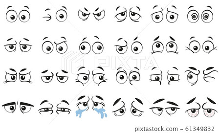 Funny cartoon eyes. Human eye, angry and happy facial eyes expressions vector illustration set 61349832