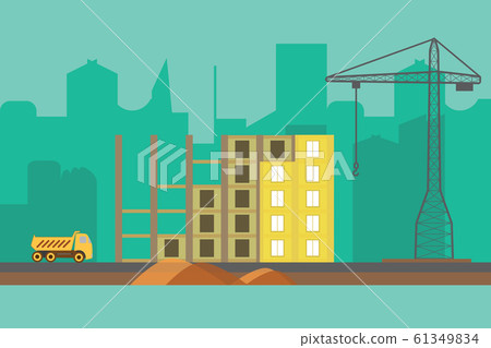 Construction vector background.Building process web banner in flat style Construction vector background.Building process web banner in flat style 61349834