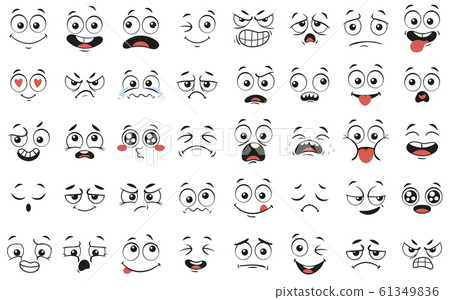 Cartoon faces. Expressive eyes and mouth, smiling, crying and surprised character face expressions vector illustration set Cartoon faces. Expressive eyes and mouth, smiling, crying and surprised character face expressions vector illustration set 61349836