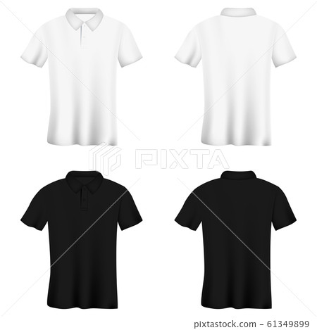 Blank black and white T-shirt on white background. Realistic polo shirt. 61349899